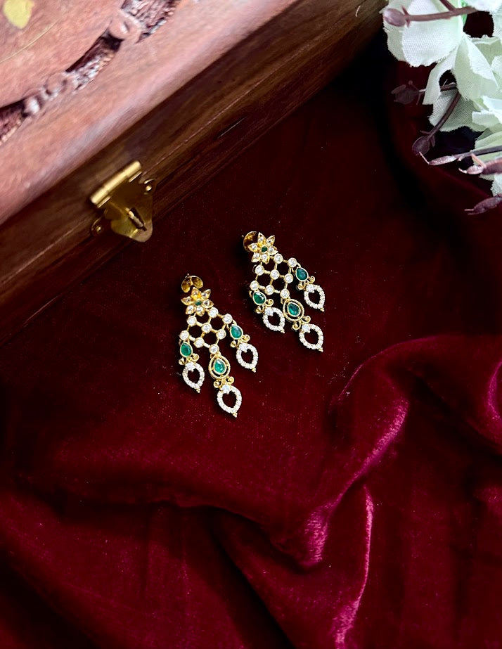 Green and White Stone Earrings