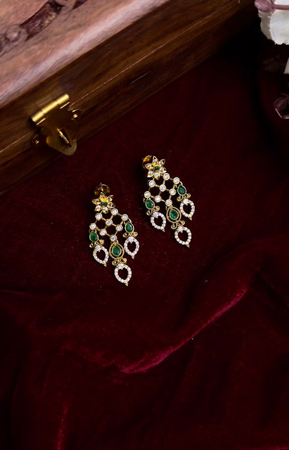 Green and White Stone Earrings