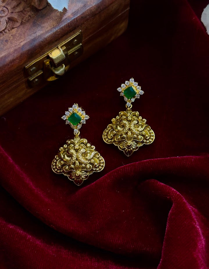 Emerald Peacock Design Earrings