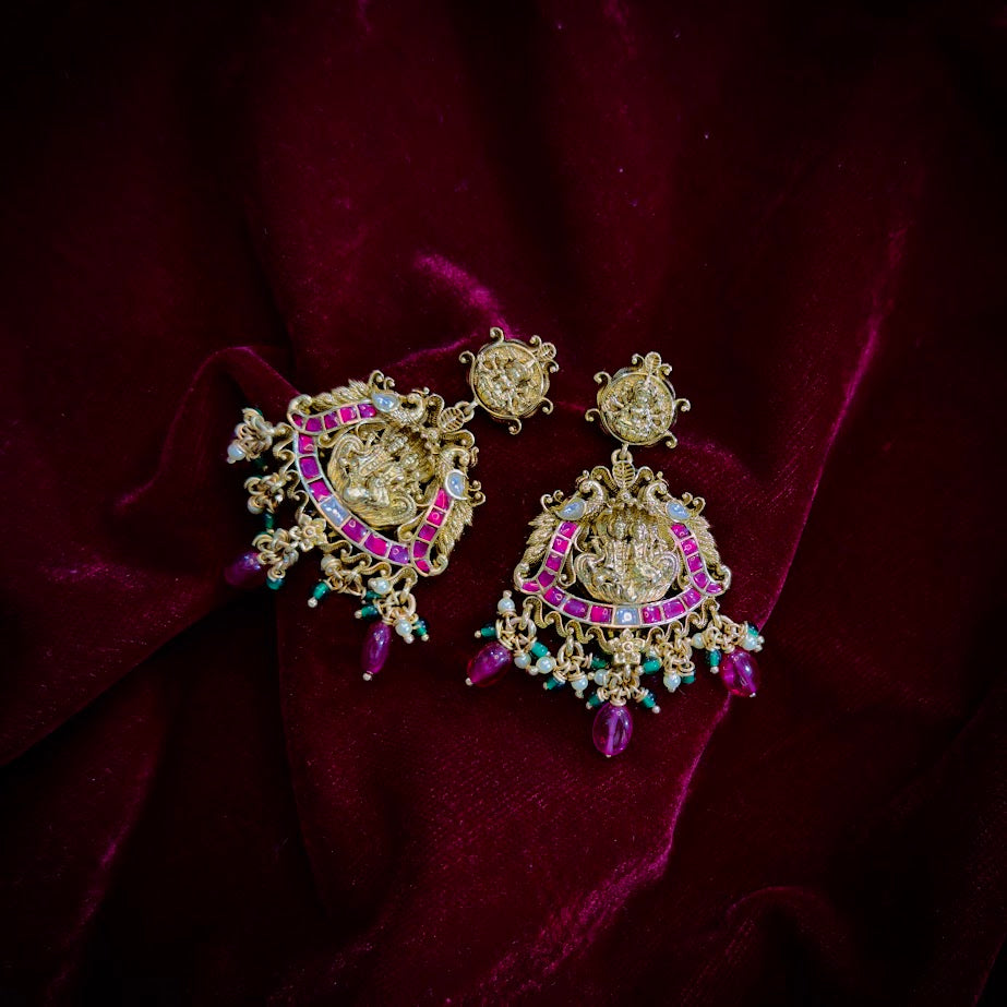 Ruby Stone Lakshmi Earrings