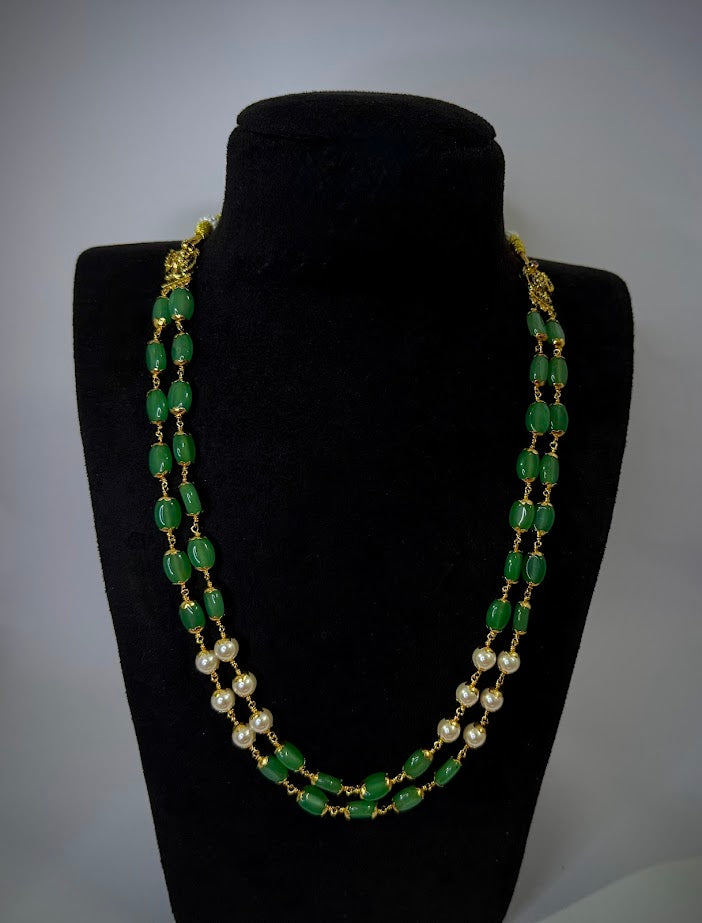 Two Layer Green Beads and Pearl Mala