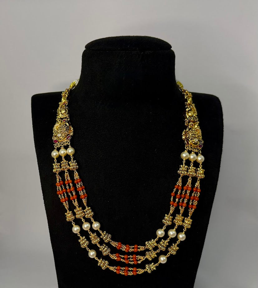 Coral Beads Three Layer Mala