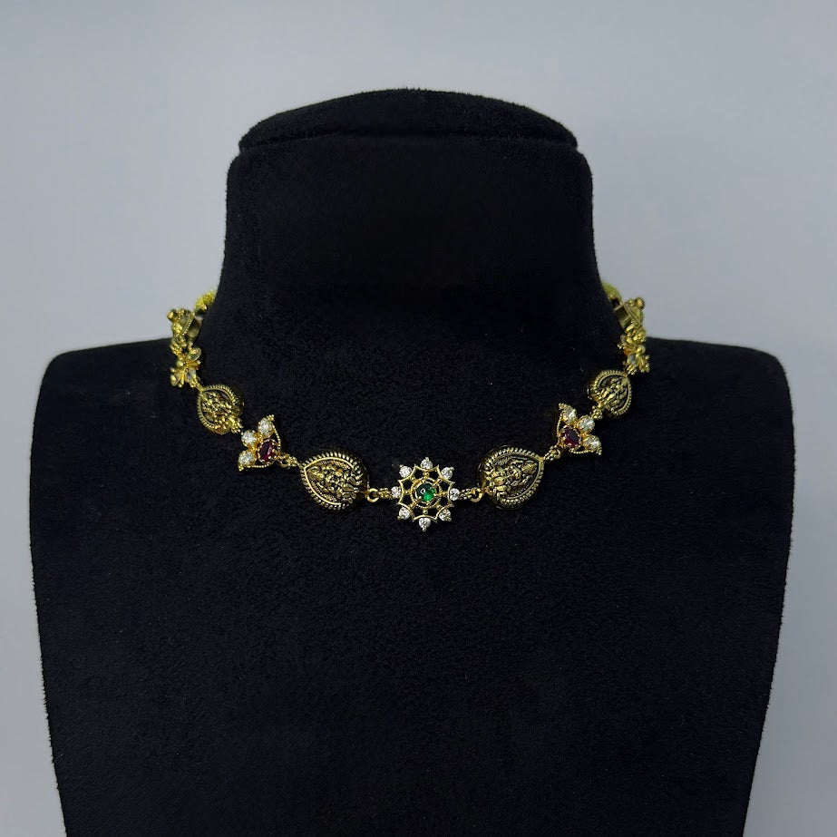 Simple Lakshmi and Floral Design Necklace