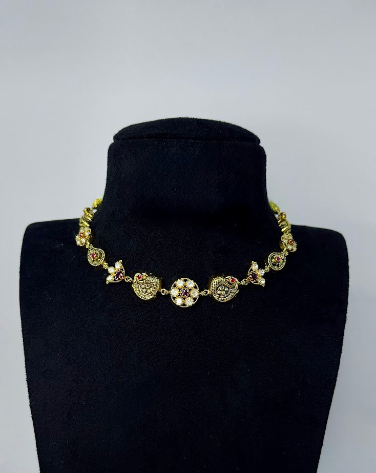 Simple Peacock with Floral Design Necklace