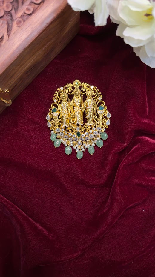 Ram Parivar Pendant with Green Stone