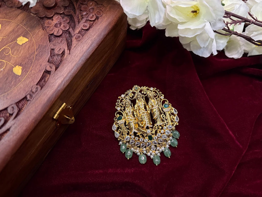 Ram Parivar Pendant with Green Stone