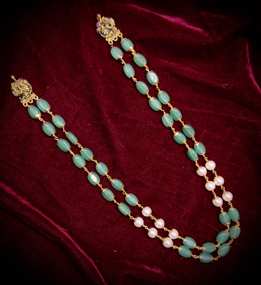 Two Layer Green Beads and Pearl Mala