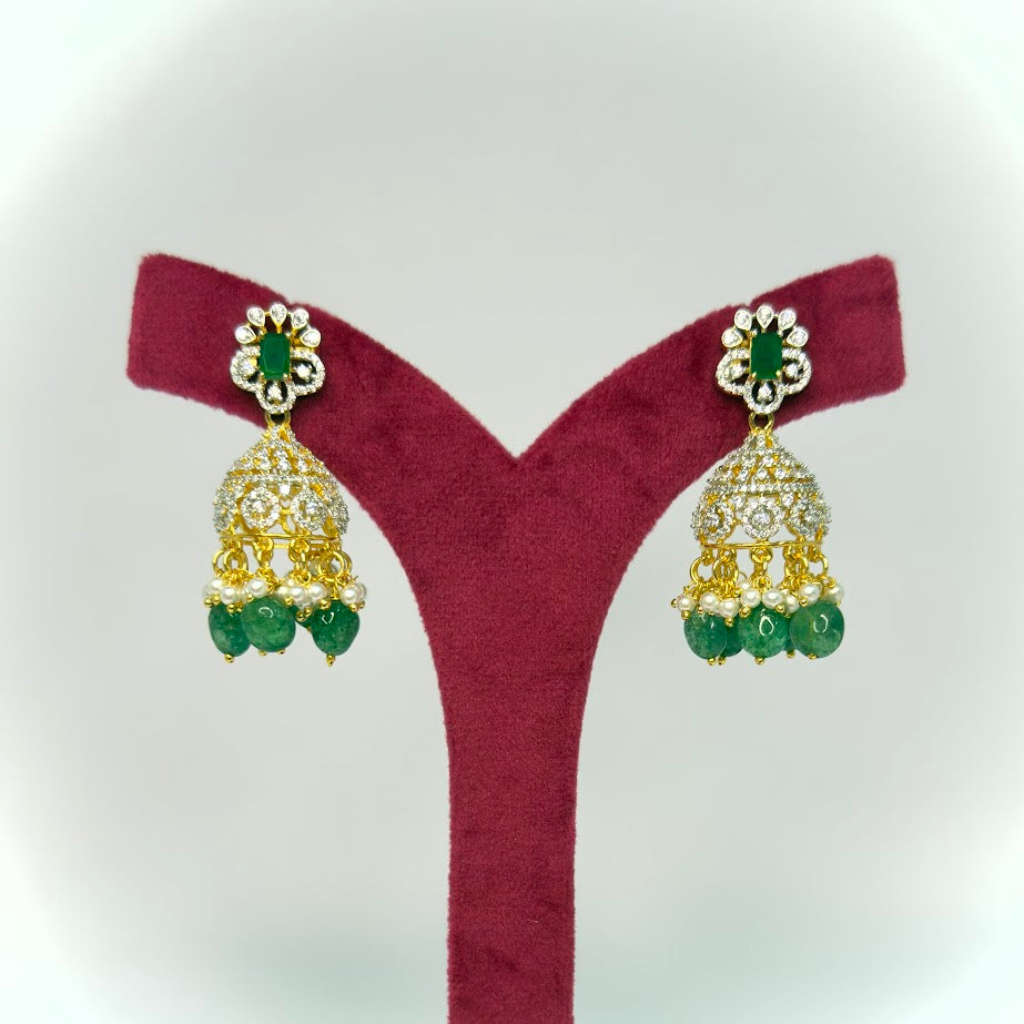 Diamond Jhumki - Green
