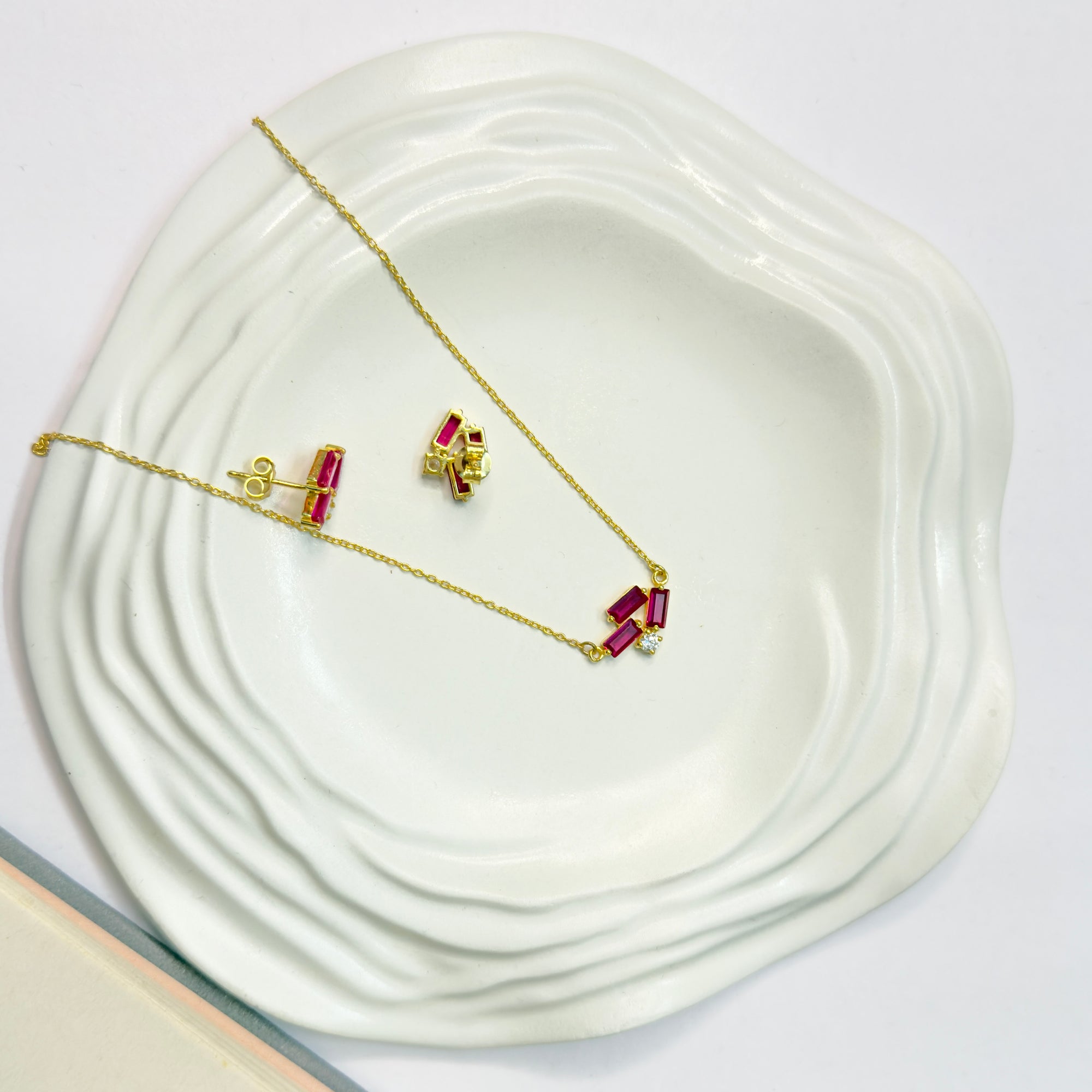 Ruby Trio Necklace with Earring