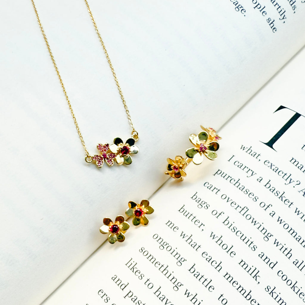 Floral Spark Set Pink Stone