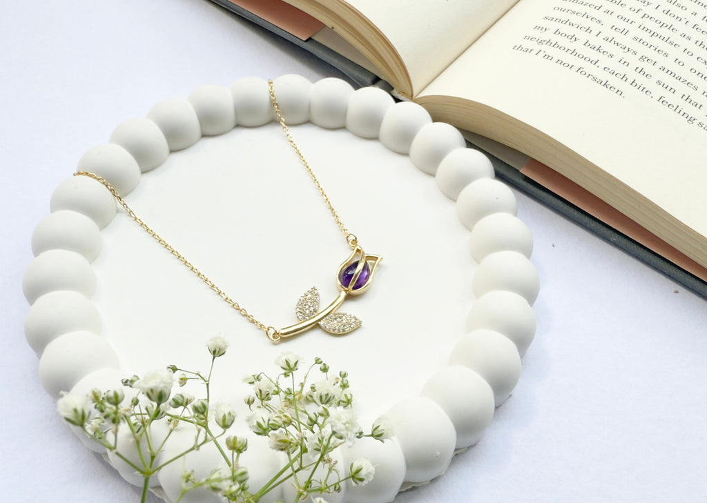 Violet Rose Pendant Necklace