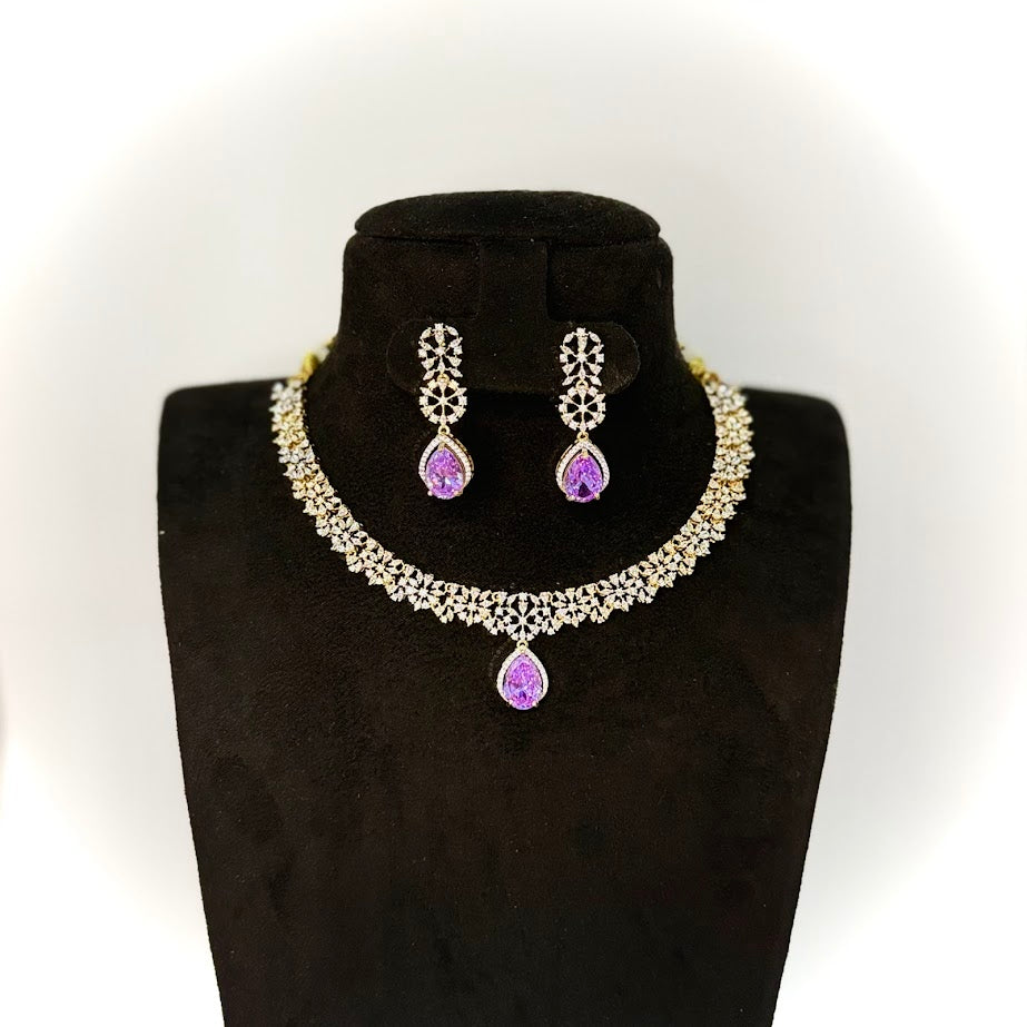 Shinning Lavender Drop Short Necklace Set