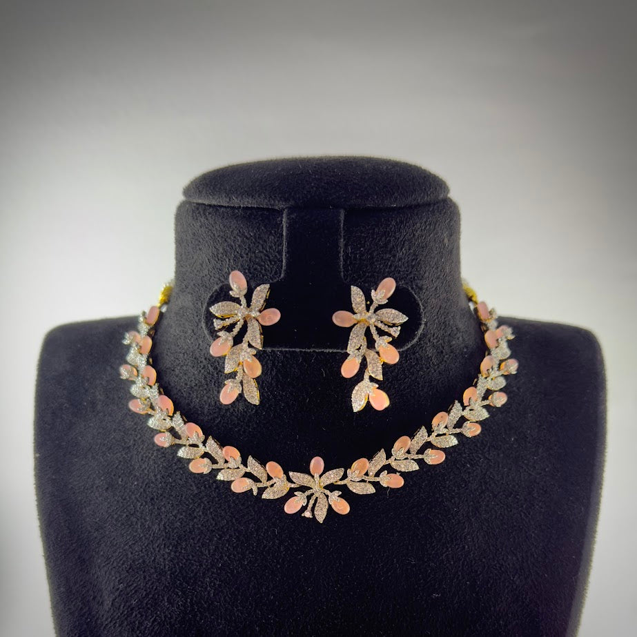Peach Glossy Short Necklace Set