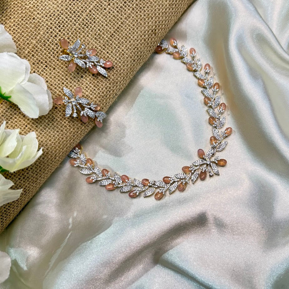 Peach Glossy Short Necklace Set