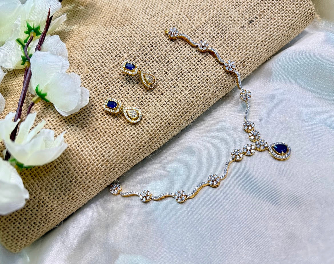 Saphaire Stone Drop Short Necklace set
