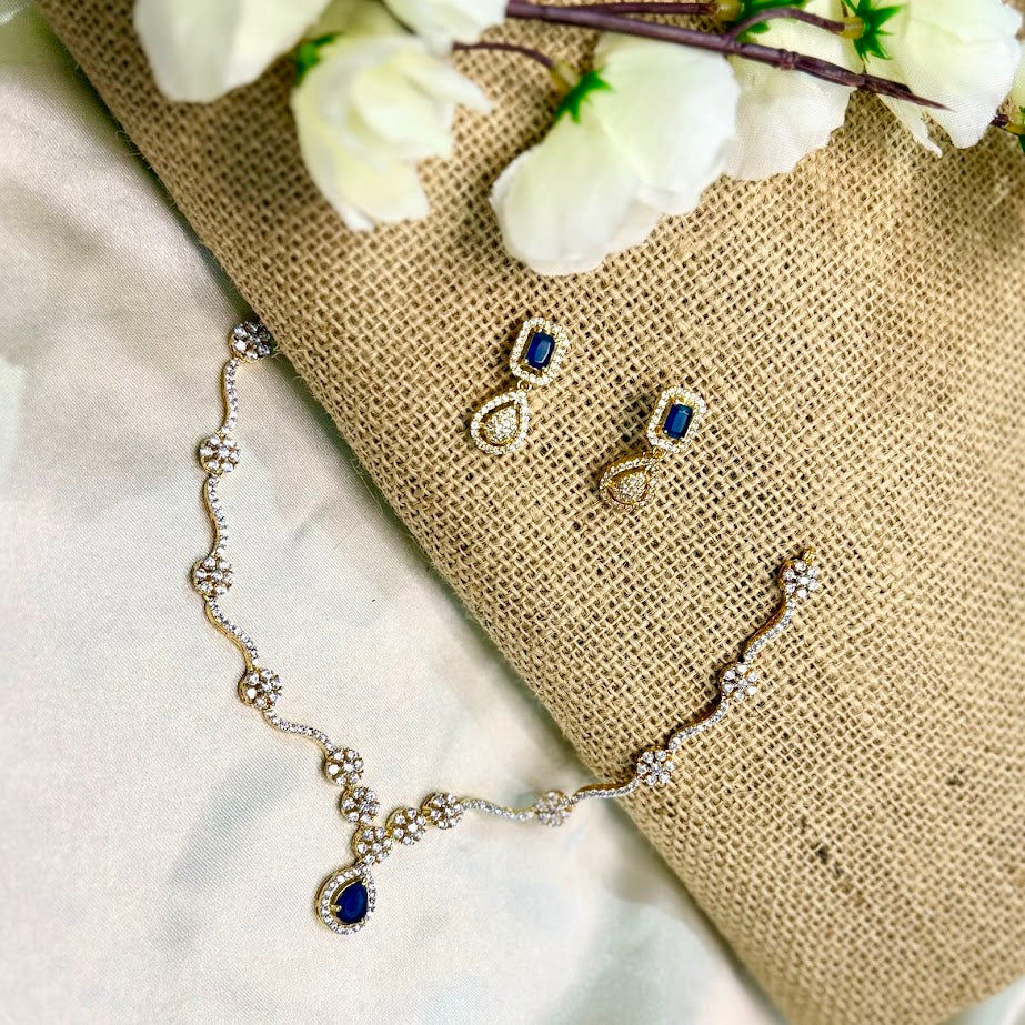 Saphaire Stone Drop Short Necklace set