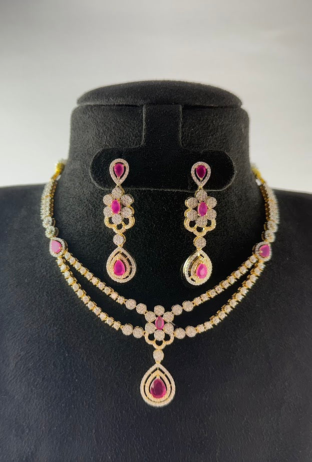 Two Layer Ruby Dimond Necklace set