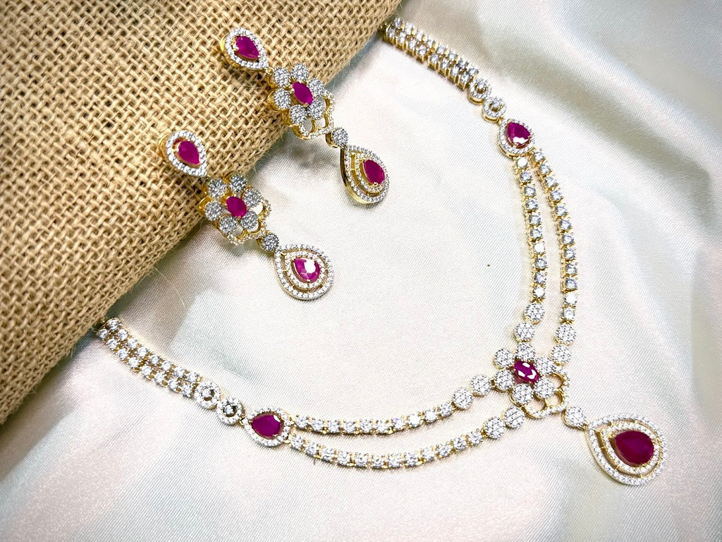 Two Layer Ruby Dimond Necklace set