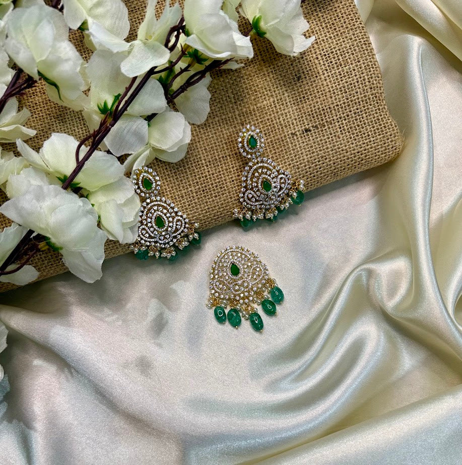 Diamond Design Pendant Set - Green