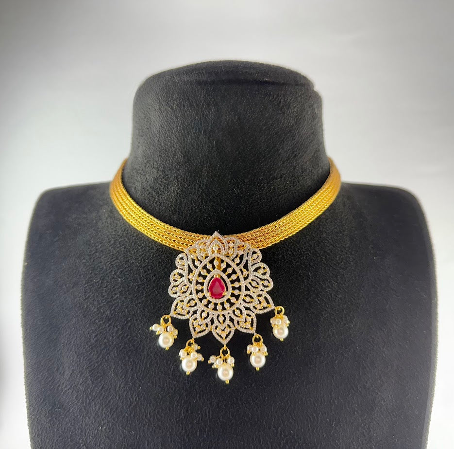 Diamond Pendant Set- Ruby