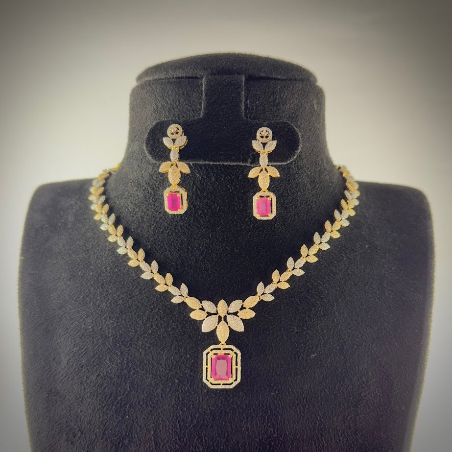 Ruby Stone Leaf Pattern Diamond design