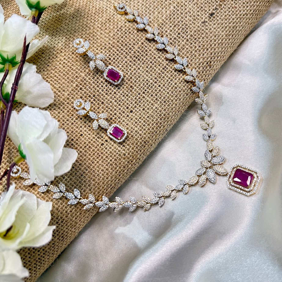 Ruby Stone Leaf Pattern Diamond design