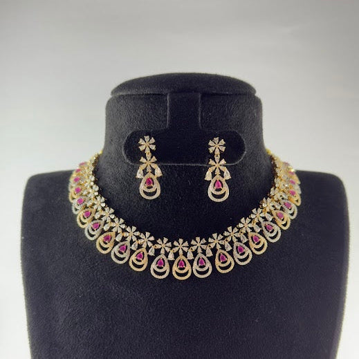 Ruby stone floral Drop Diamond Necklace