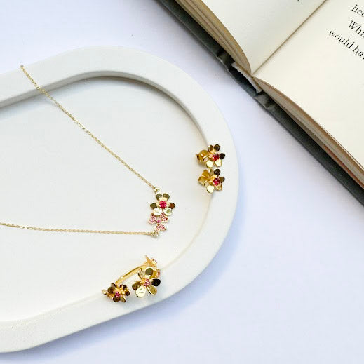 Floral Spark Set Pink Stone